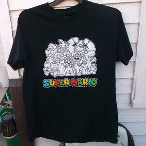 Super Mario Character Line‑Art Tee — Size L — Black — Like New